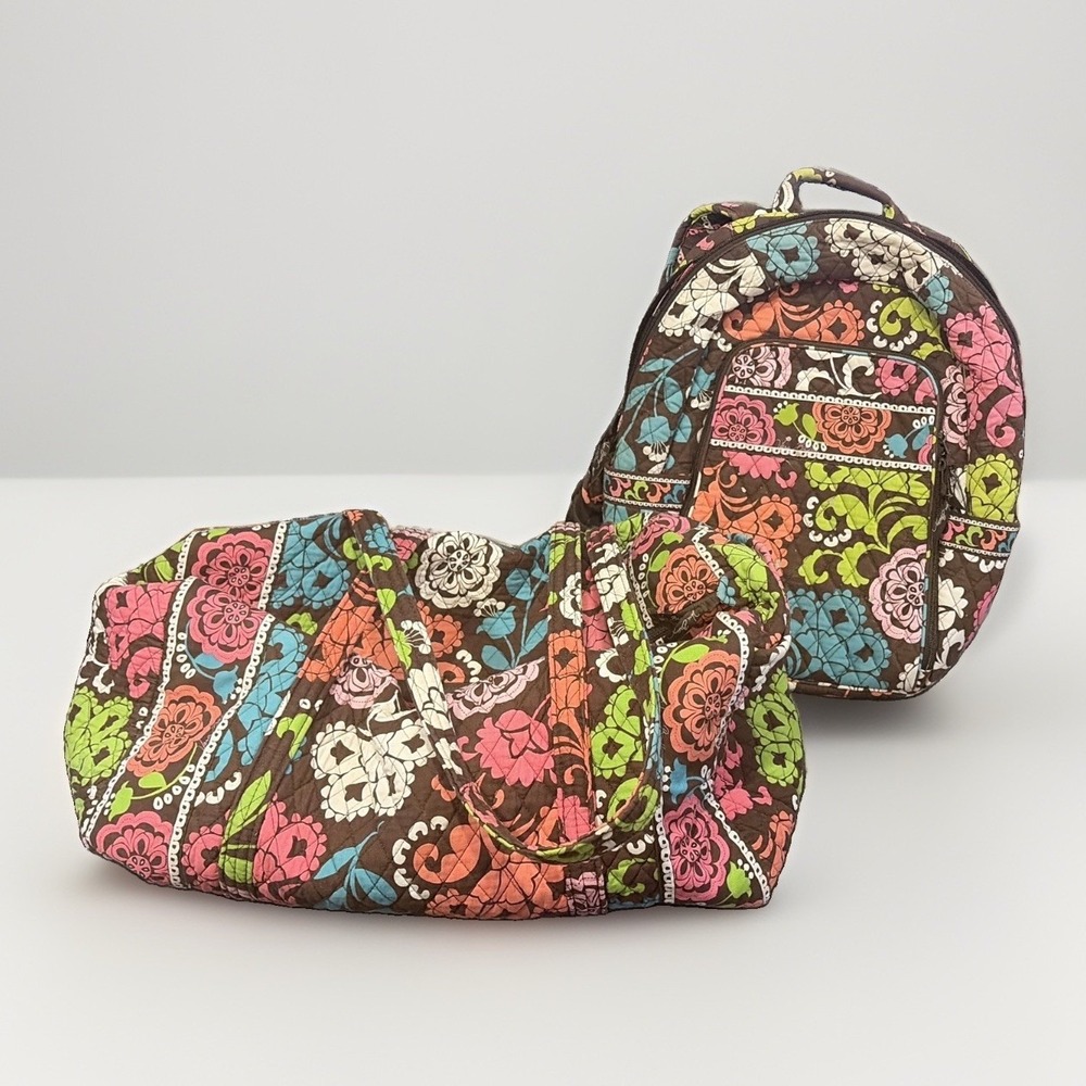 Vera Bradley Retired Lola Floral Duffle & Backpack Travel Set Multicolor